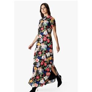 eShakti Wayward Fancies 3X 24W Floral Maxi Shift Dress Pockets Bow Plus Size